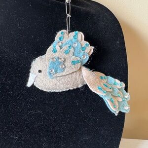Tan and Blue Felt Bird Ornament